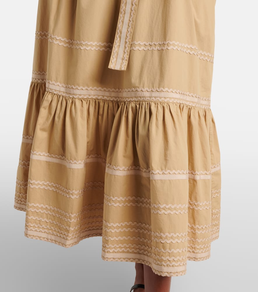 Ulla Johnson Lucian Ruffled Cotton Midi Dress In Brown
