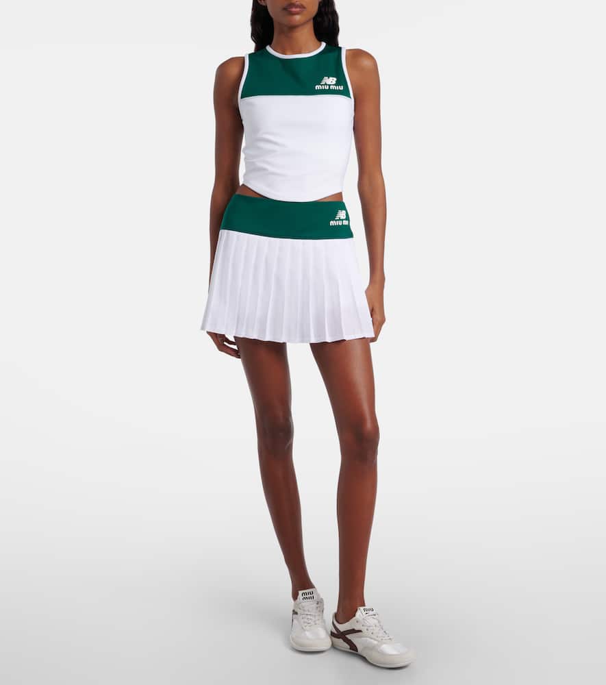 Miu Miu X New Balance Pleated Jersey Miniskirt In Green