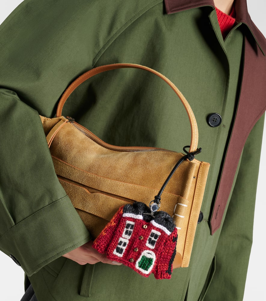 Jw Anderson House Cardigan Crocheted Cotton And Leather Bag Charm In Brown