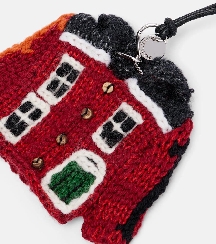 Jw Anderson House Cardigan Crocheted Cotton And Leather Bag Charm In Brown