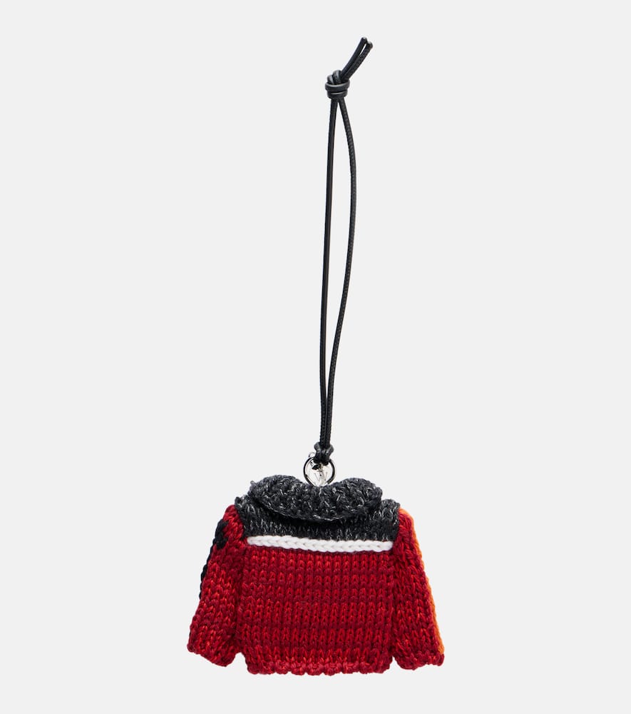 Jw Anderson House Cardigan Crocheted Cotton And Leather Bag Charm In Brown