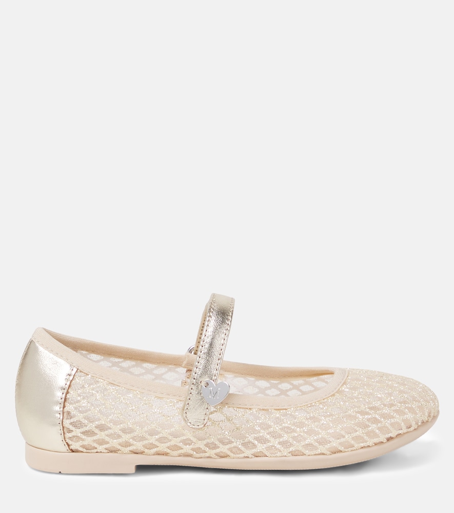  Monnalisa Monnalisa Glitter Fishnet Mary Jane Flats 