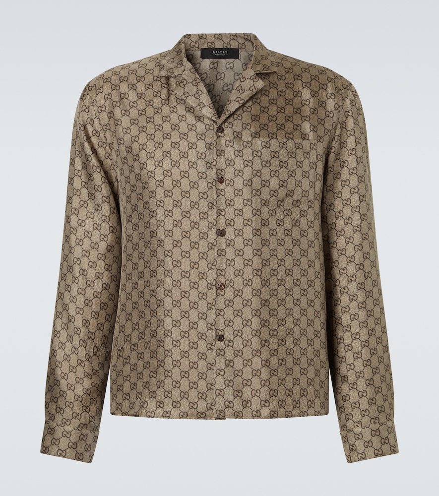 Gucci Uomo Camicia In Twill Di Seta Gg Beige It Taglia 46- Mytheresa