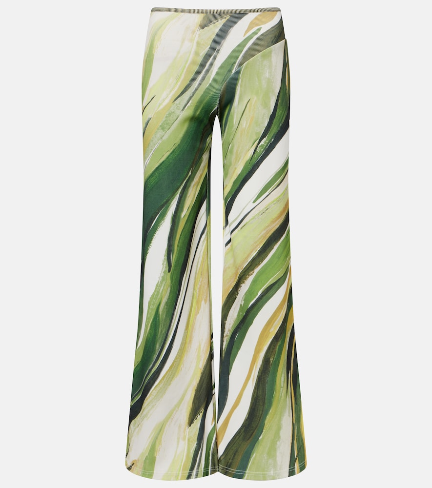 Christopher Esber Printed ribbed-knit jersey wide-leg pants