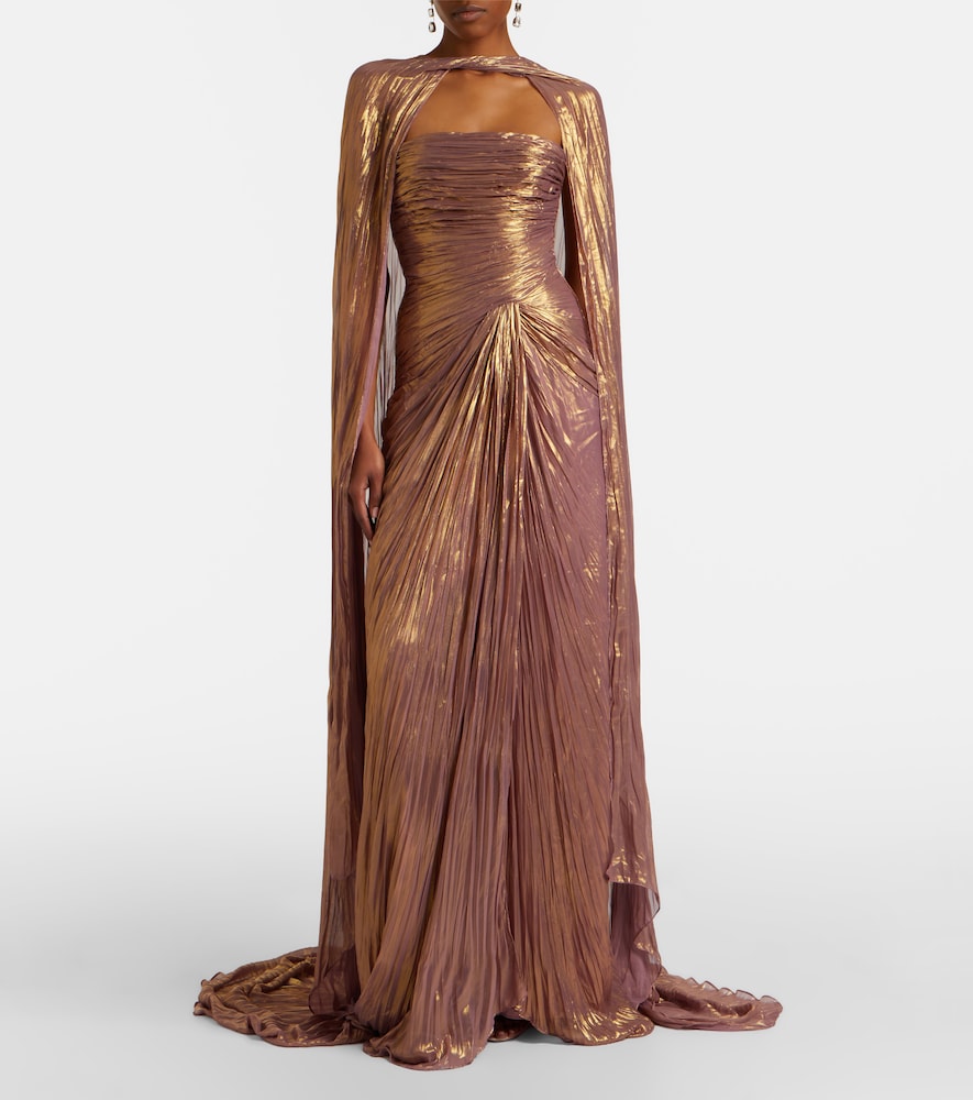 Marmar Halim Caped pleated bustier gown