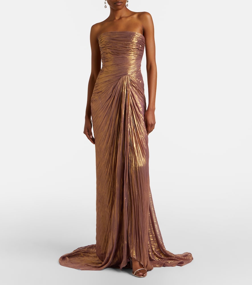  Marmar Halim Marmar Halim Caped Pleated Bustier Gown 
