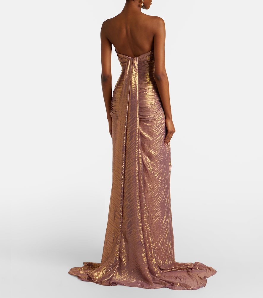  Marmar Halim Marmar Halim Caped Pleated Bustier Gown 