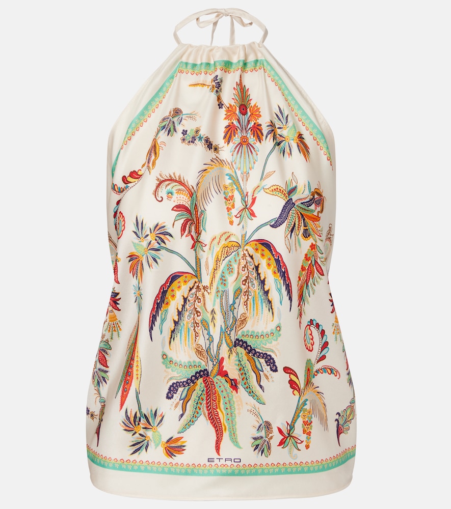 Etro Printed halterneck silk top