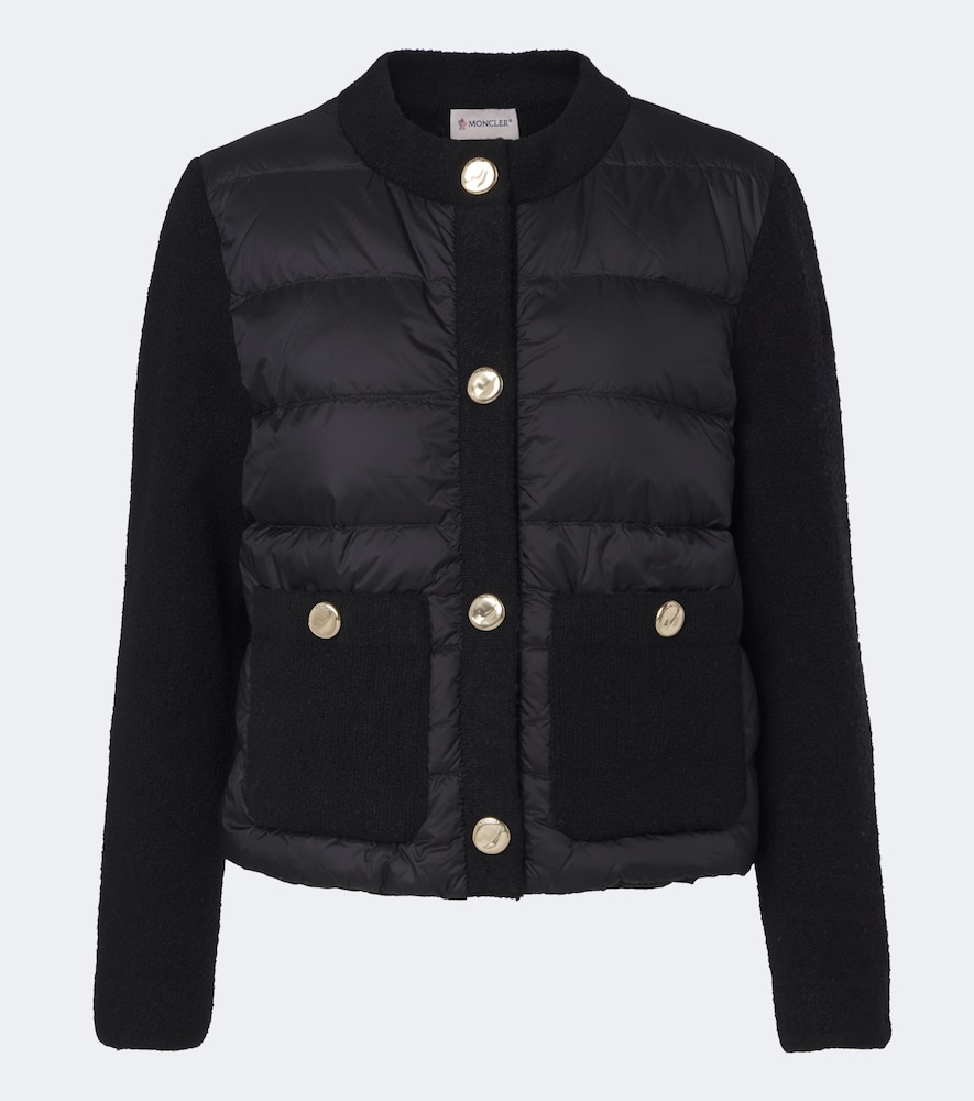 Moncler Down-paneled Wool-blend Cardigan In Black