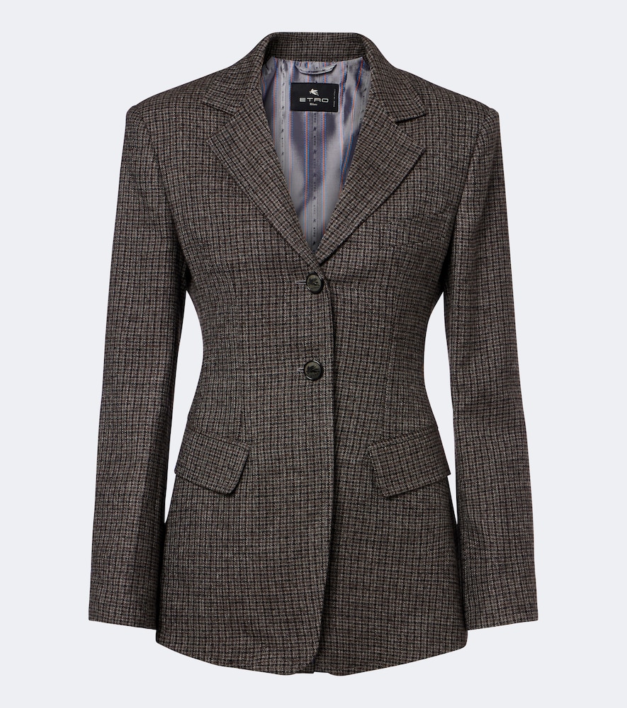 Etro Checked Wool Blazer In Brown