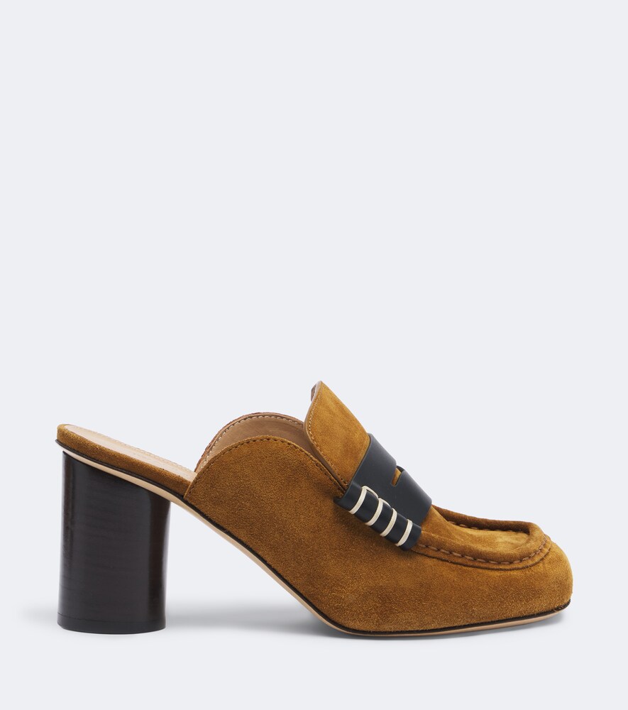Leather-Trimmed Suede Mules