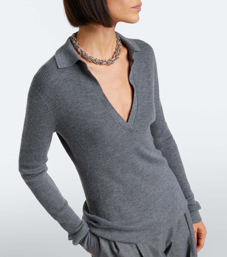 Ribbed-Knit Cashmere Polo Sweater
