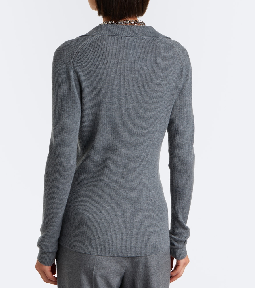 Ribbed-Knit Cashmere Polo Sweater