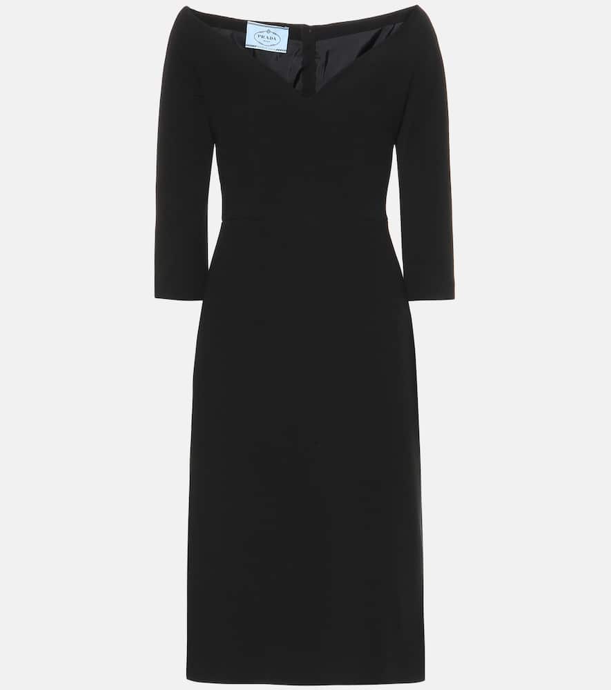 Click to view more detailed imagery on our partner's website Prada 1/2-Sleeve Off-The-Shoulder V-Neck Dress In Black