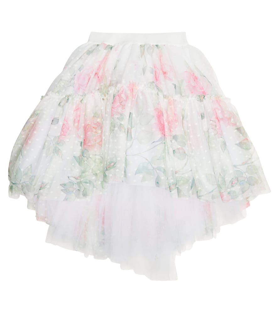 Monnalisa Floral flocked tulle skirt