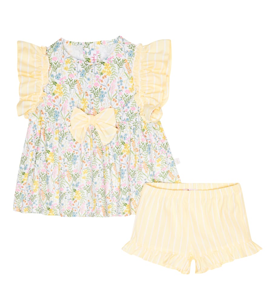 Il Gufo Baby Set Of Cotton Dress And Bloomers In Smeraldo/lime