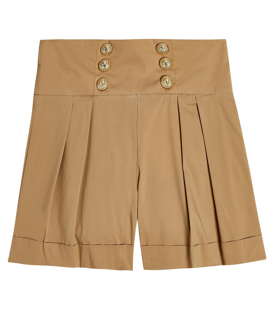 Shop Balmain Embellished Cotton-blend Shorts In Beige