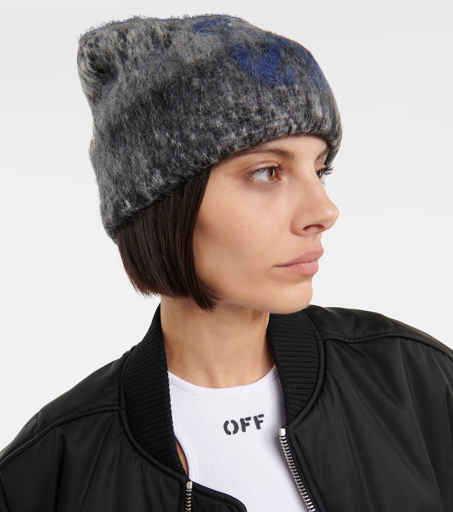 Off-white Label Mohair-blend Beanie In Grey