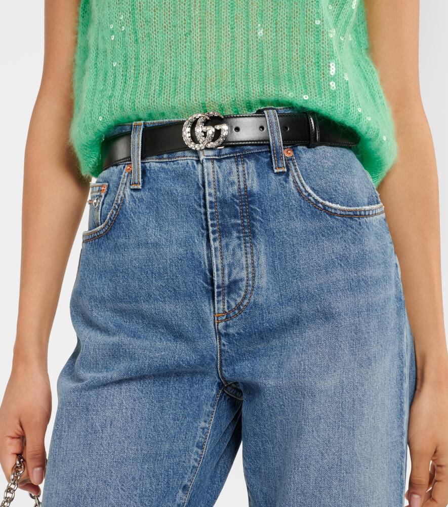 Shop Gucci Gg Marmont Embellished Leather Belt In Black