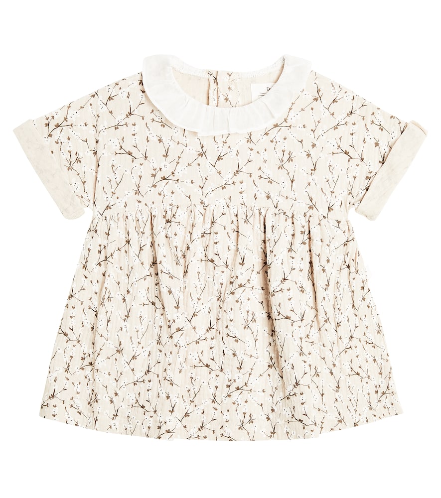 Il Gufo Baby Floral Cotton Dress In Beige