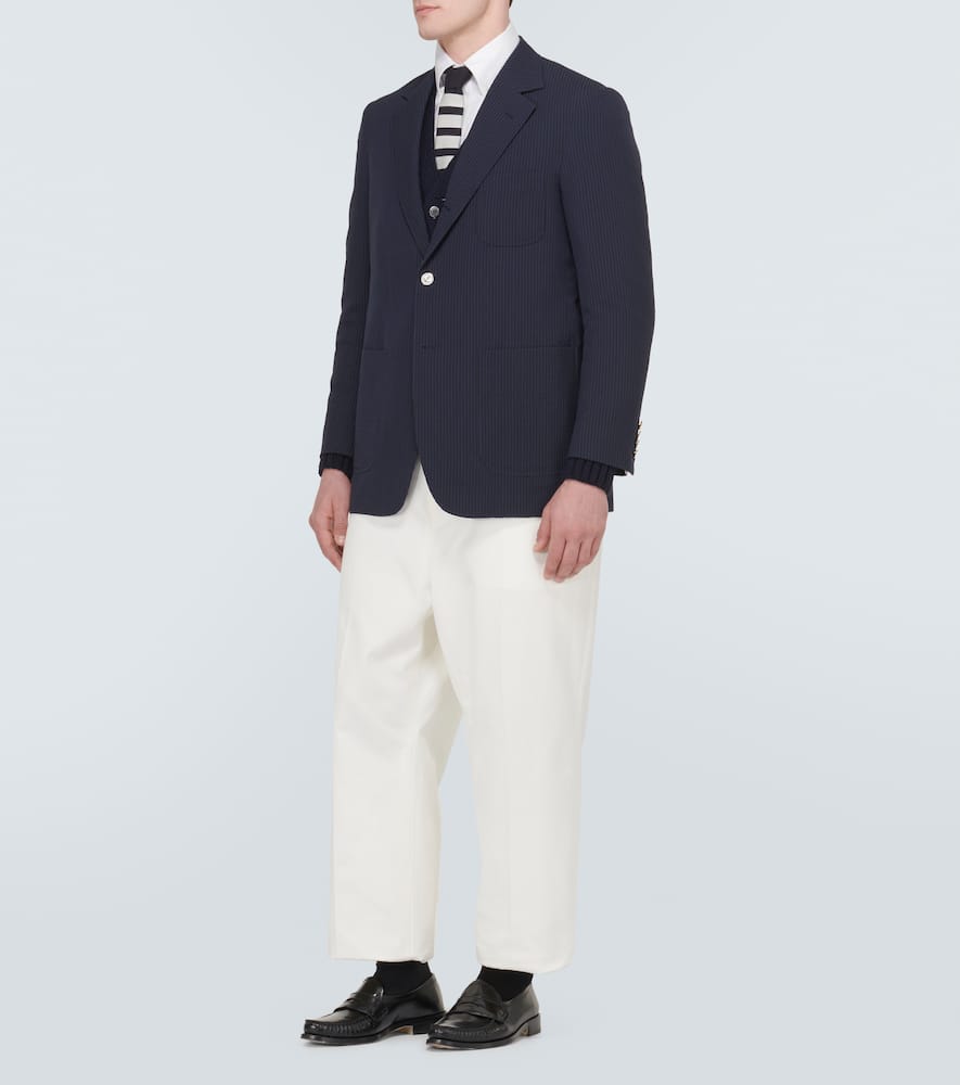 Shop Thom Browne Seersucker Wool Blazer In Blue