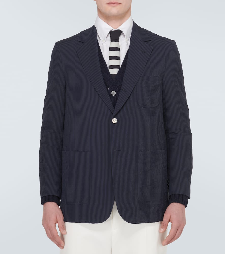 Shop Thom Browne Seersucker Wool Blazer In Blue