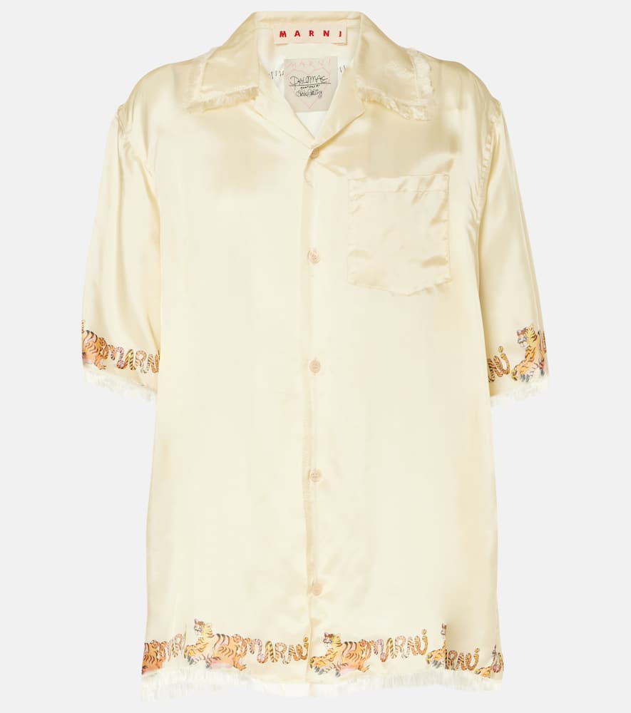 Marni Printed Satin Shirt In White