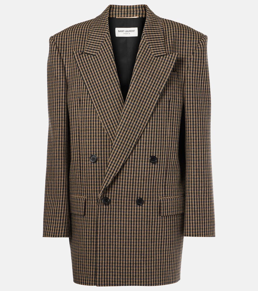 Checked oversized wool-blend blazer