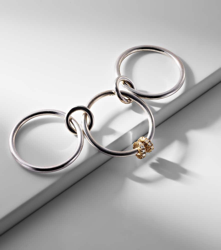 Spinelli Kilcollin Sterling Silver Linked Rings With Diamonds In Silver