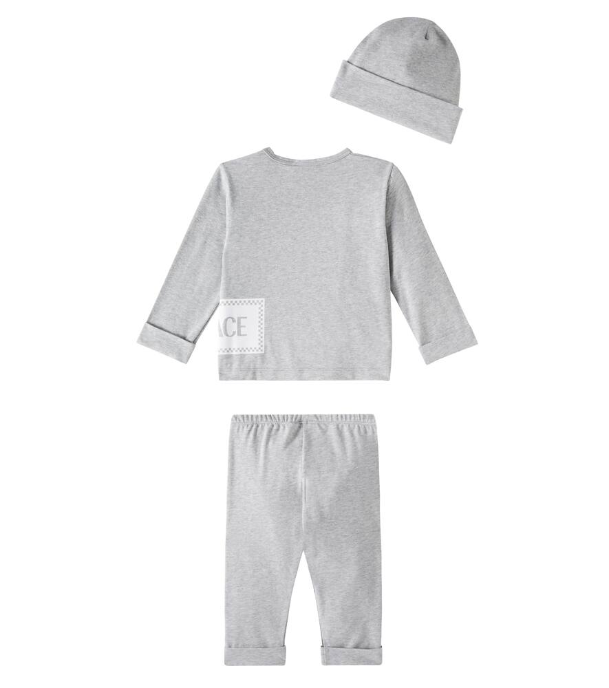 Versace Baby Jersey Top, Pants, And Beanie Set In Grau