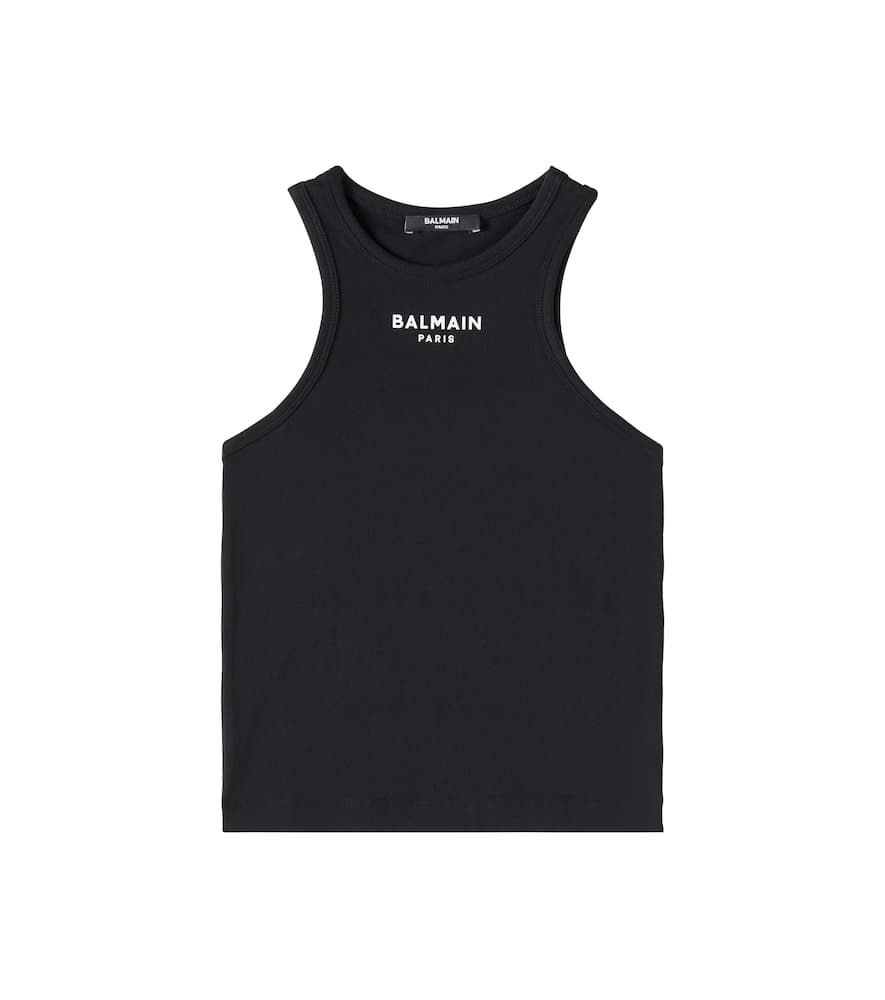 Balmain Logo Cotton Jersey Tank Top In Schwarz