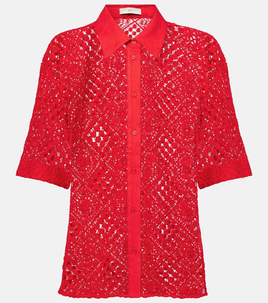 SIR Rayure cotton-blend crochet shirt