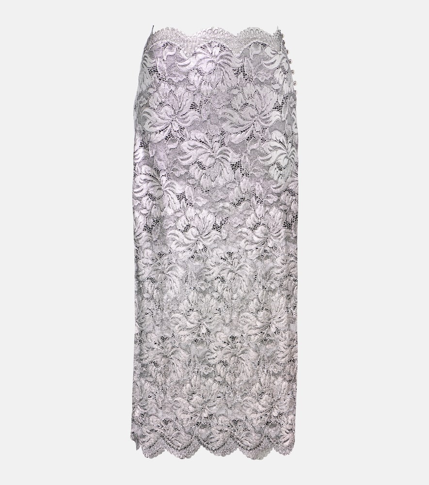 Rabanne Metallic-effect Lace Midi Skirt In Silver