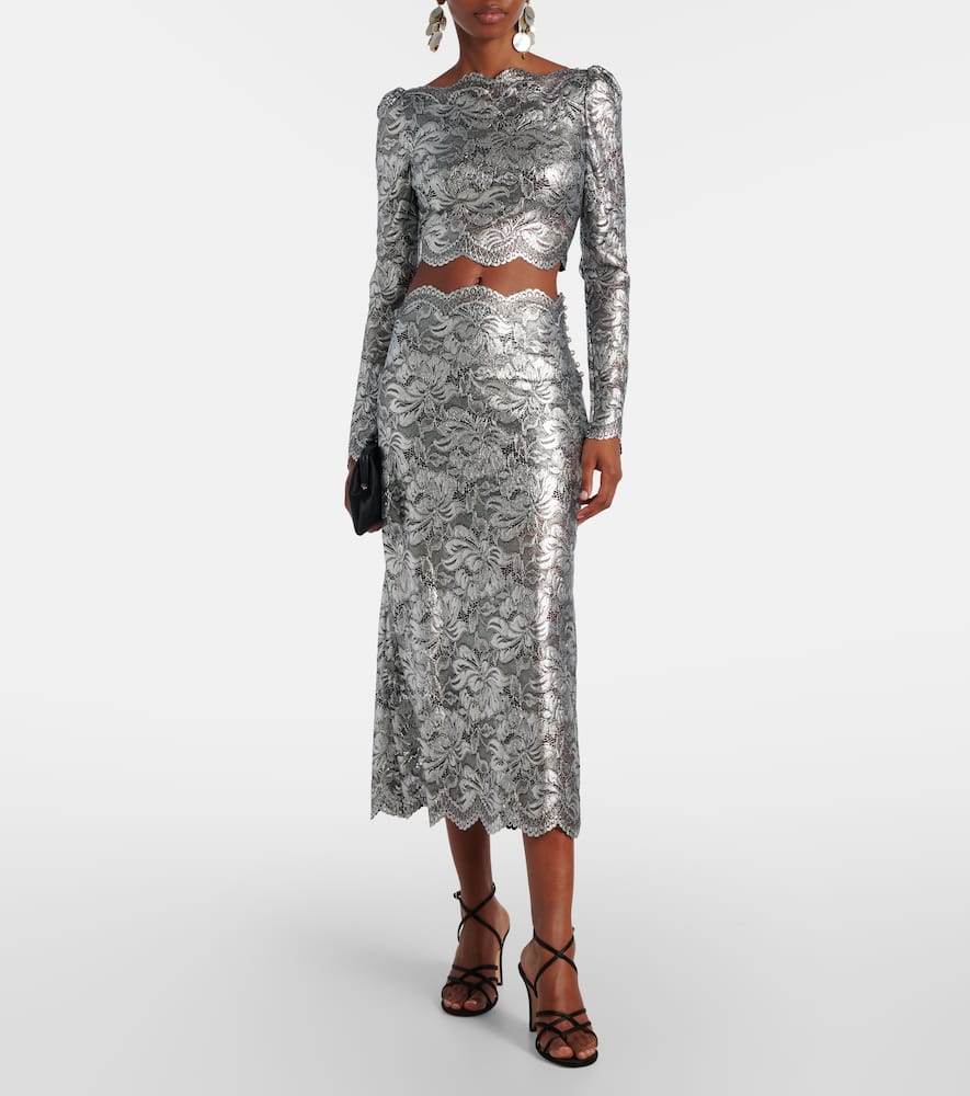 Rabanne Metallic-effect Lace Midi Skirt In Silver