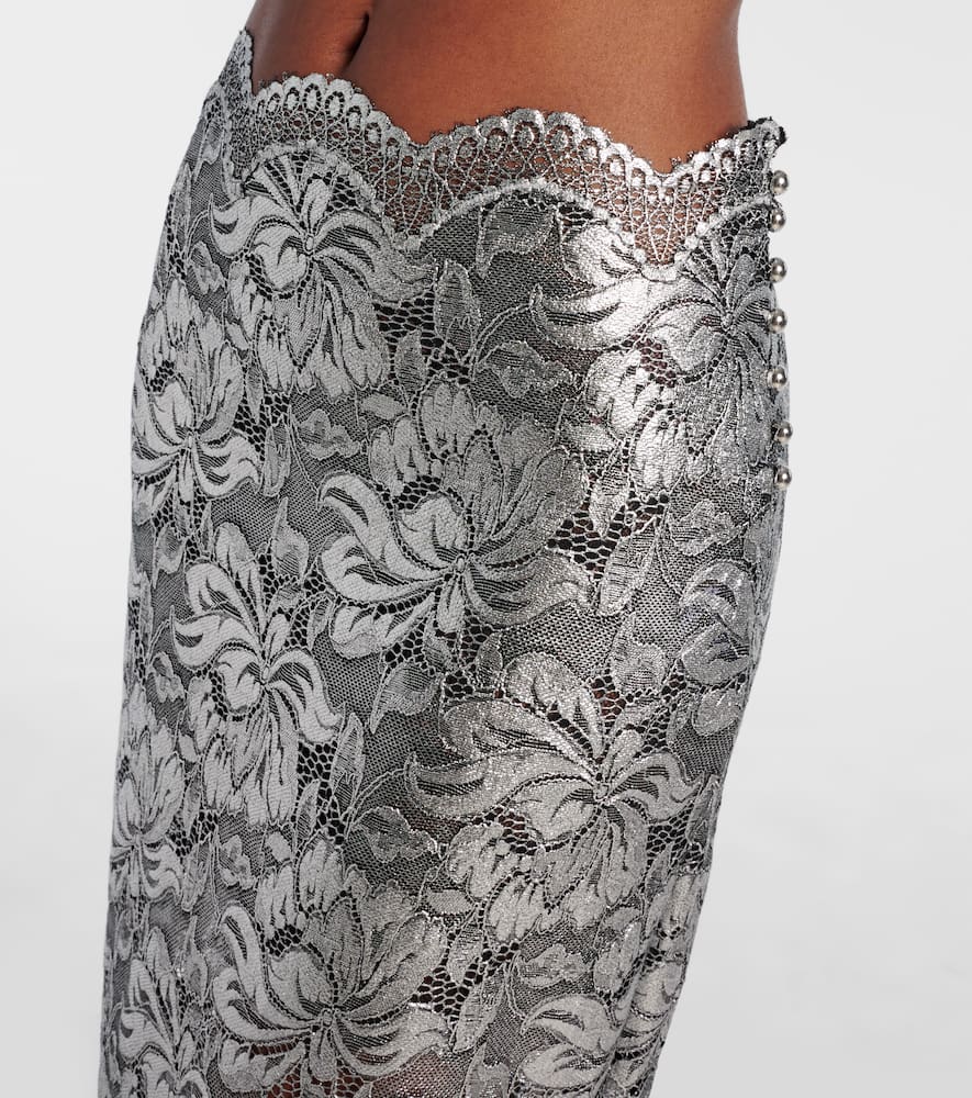 Rabanne Metallic-effect Lace Midi Skirt In Silver