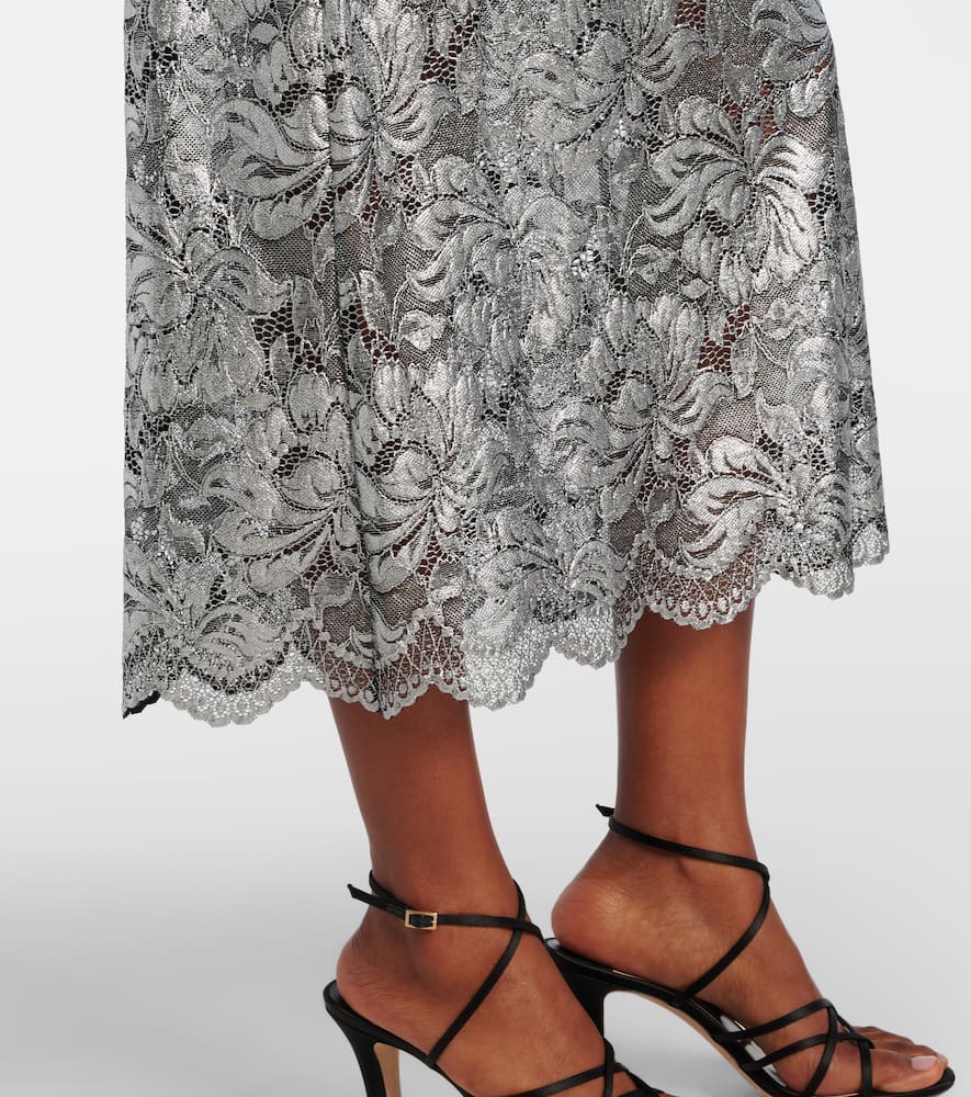 Rabanne Metallic-effect Lace Midi Skirt In Silver