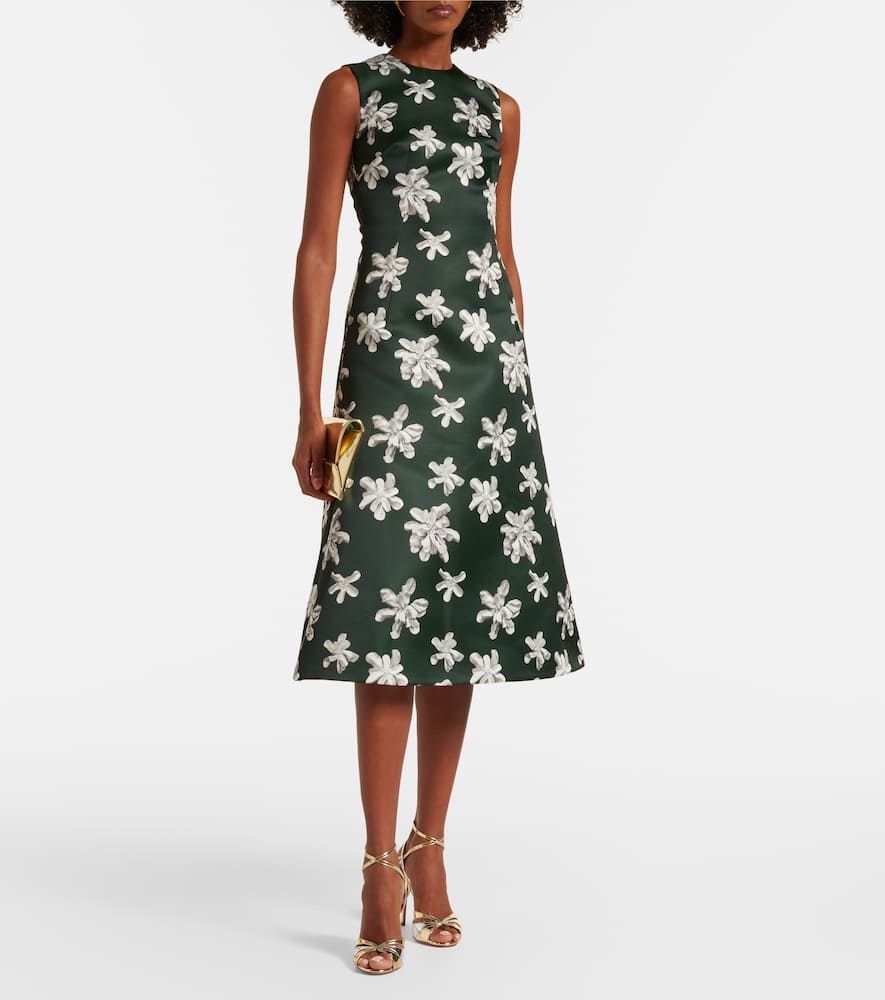Emilia Wickstead Rumi Floral Genzianella Midi Dress In Green