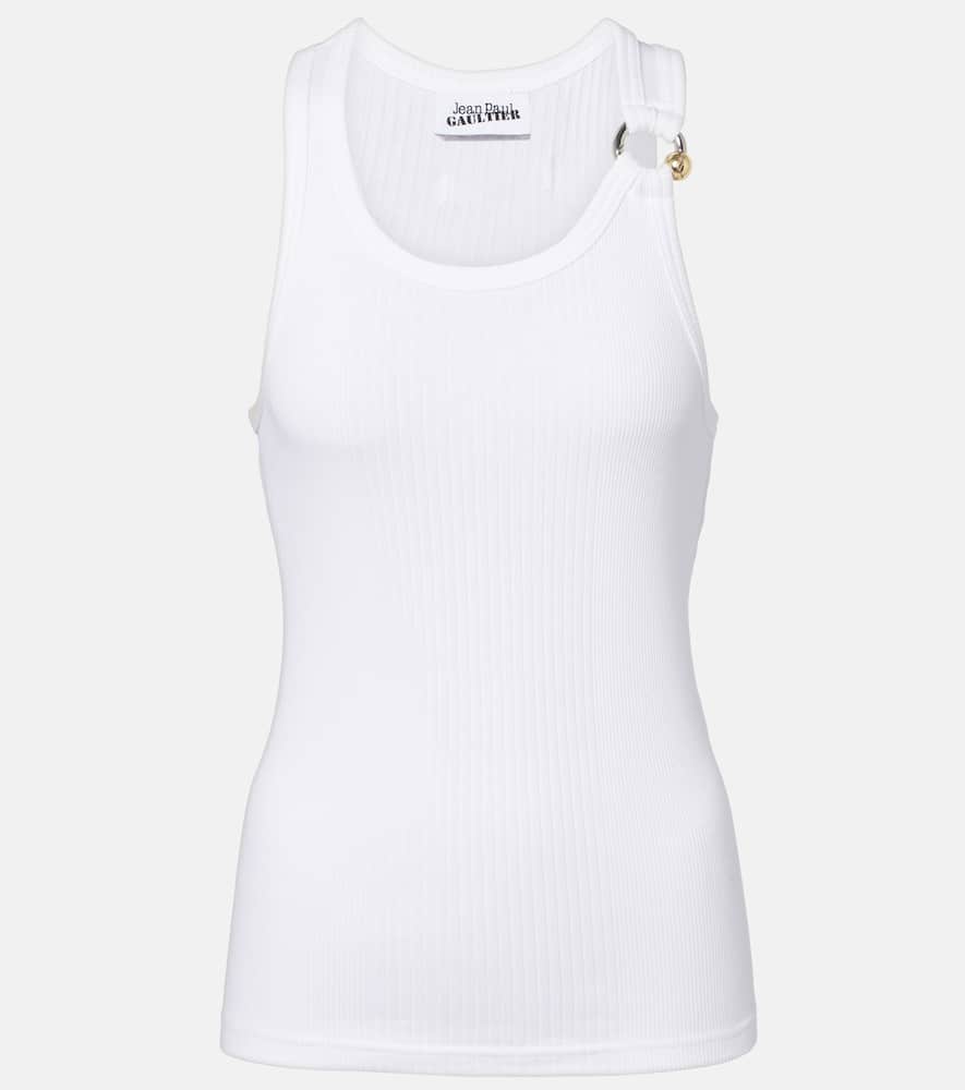 Jean Paul Gaultier Ribbed Texture Scoop Neck Sleeveless Top In White