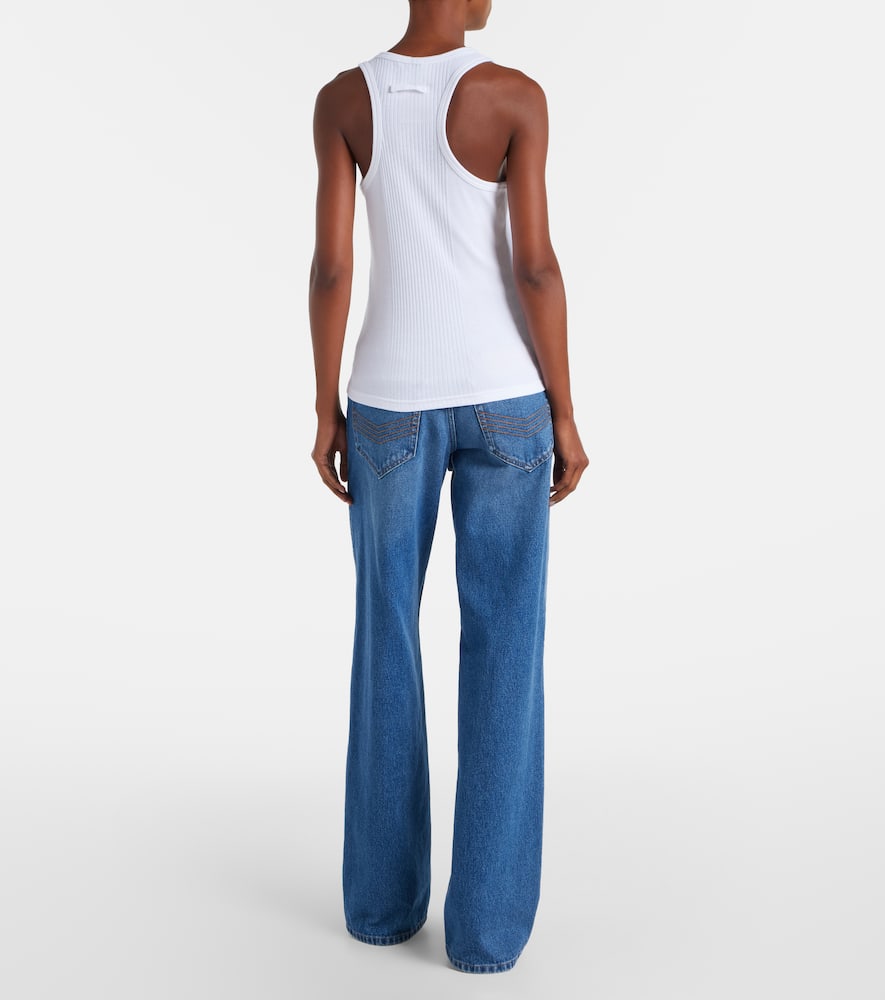 Jean Paul Gaultier Ribbed Texture Scoop Neck Sleeveless Top In White
