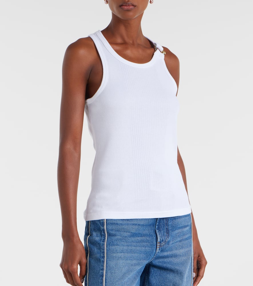 Jean Paul Gaultier Ribbed Texture Scoop Neck Sleeveless Top In White