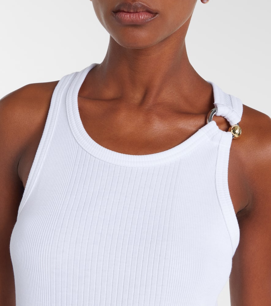 Jean Paul Gaultier Ribbed Texture Scoop Neck Sleeveless Top In White
