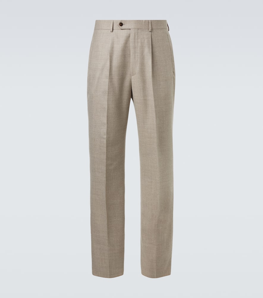 Wool twill straight pants