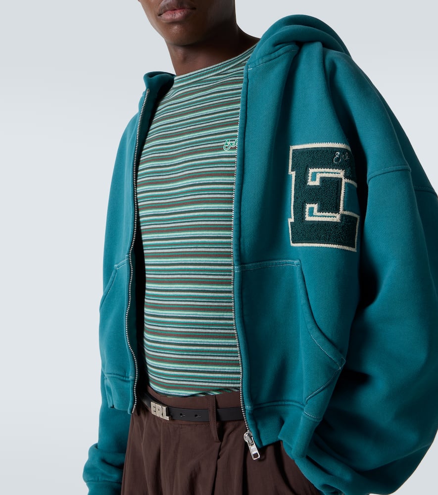 Erl Striped Cotton Jersey T-shirt In Green