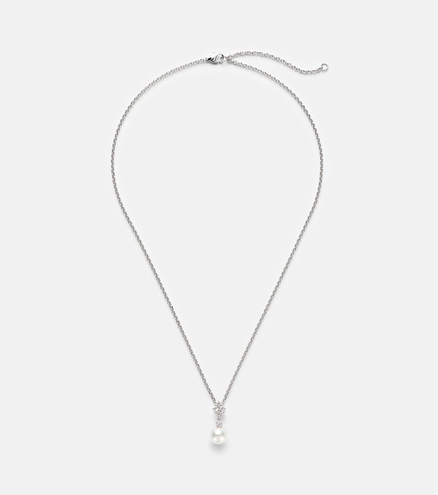 Mikimoto 18kt White Gold Necklace With Pearls And Diamonds In Silver