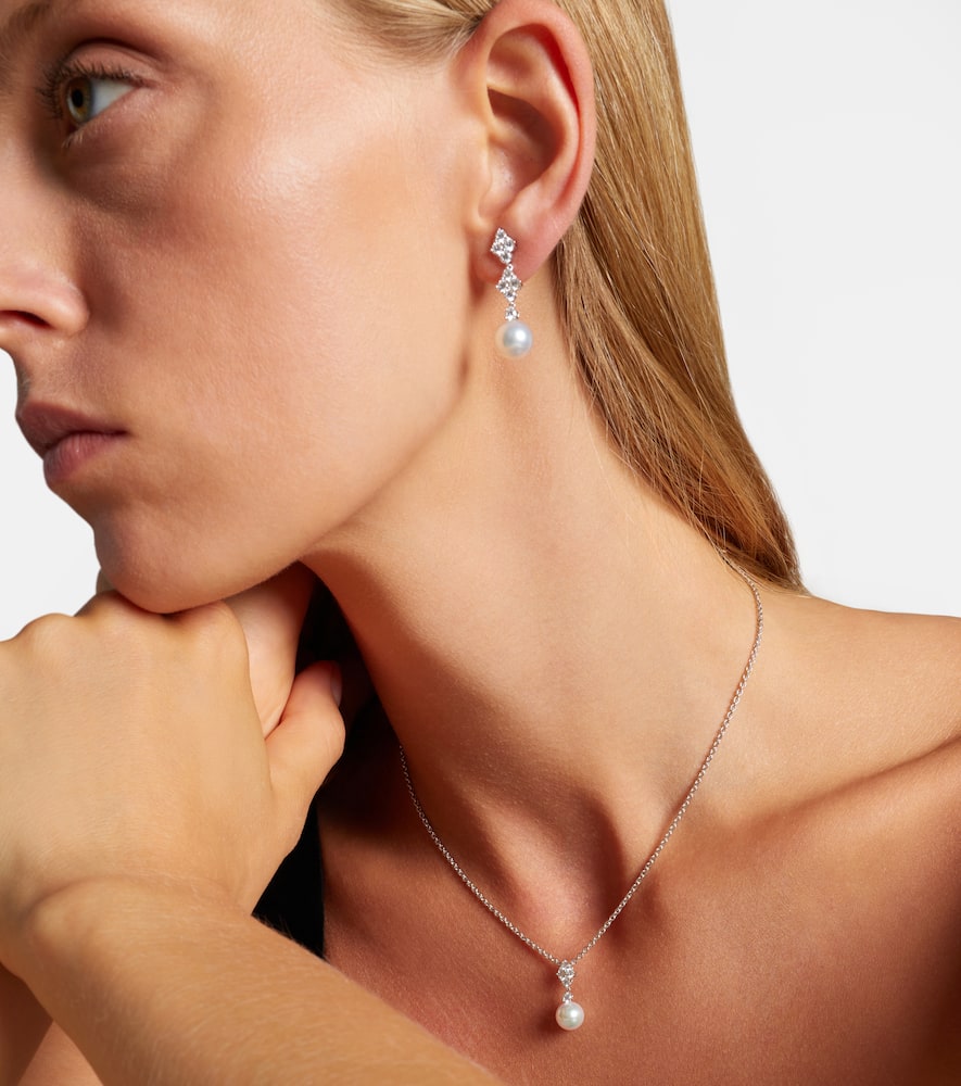 Mikimoto 18kt White Gold Necklace With Pearls And Diamonds In Silver