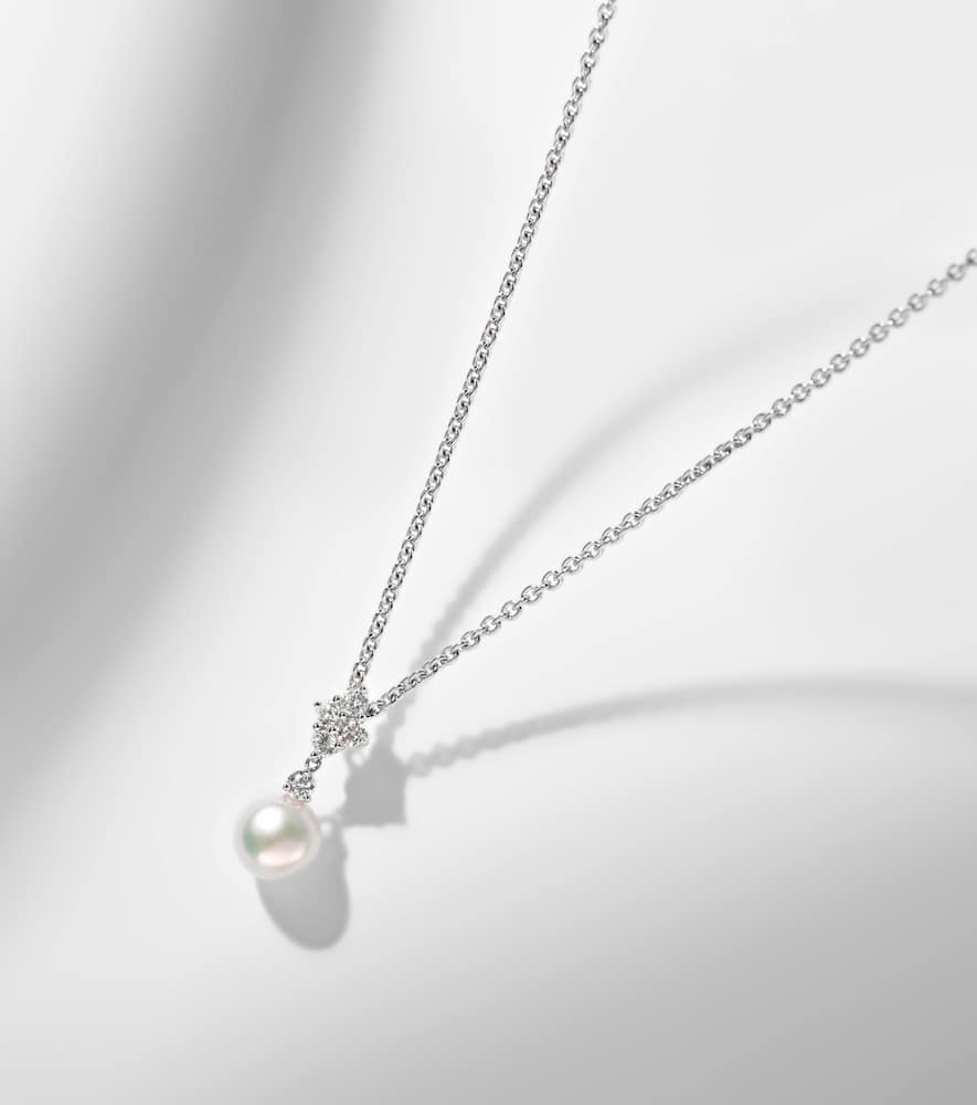 Mikimoto 18kt White Gold Necklace With Pearls And Diamonds In Silver