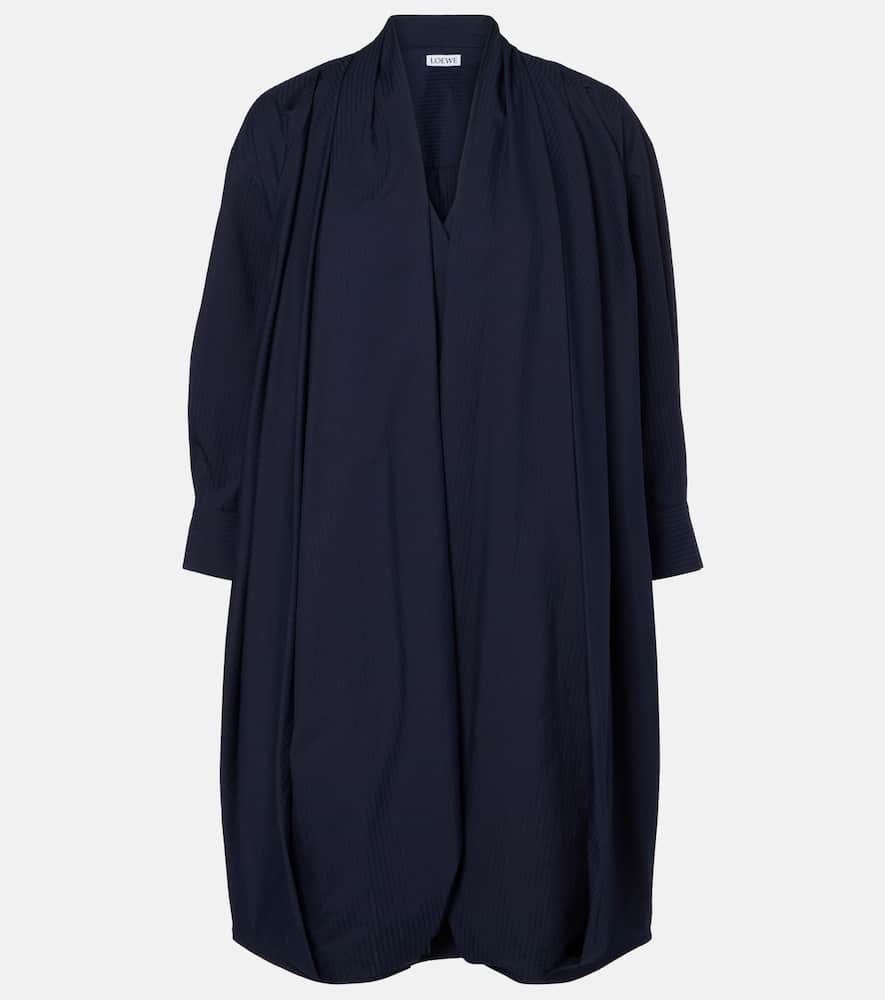 Loewe Draped Cotton Poplin Minidress In Blue