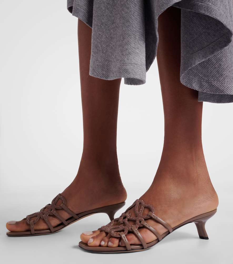 Loewe Petal Anagram embellished suede mules