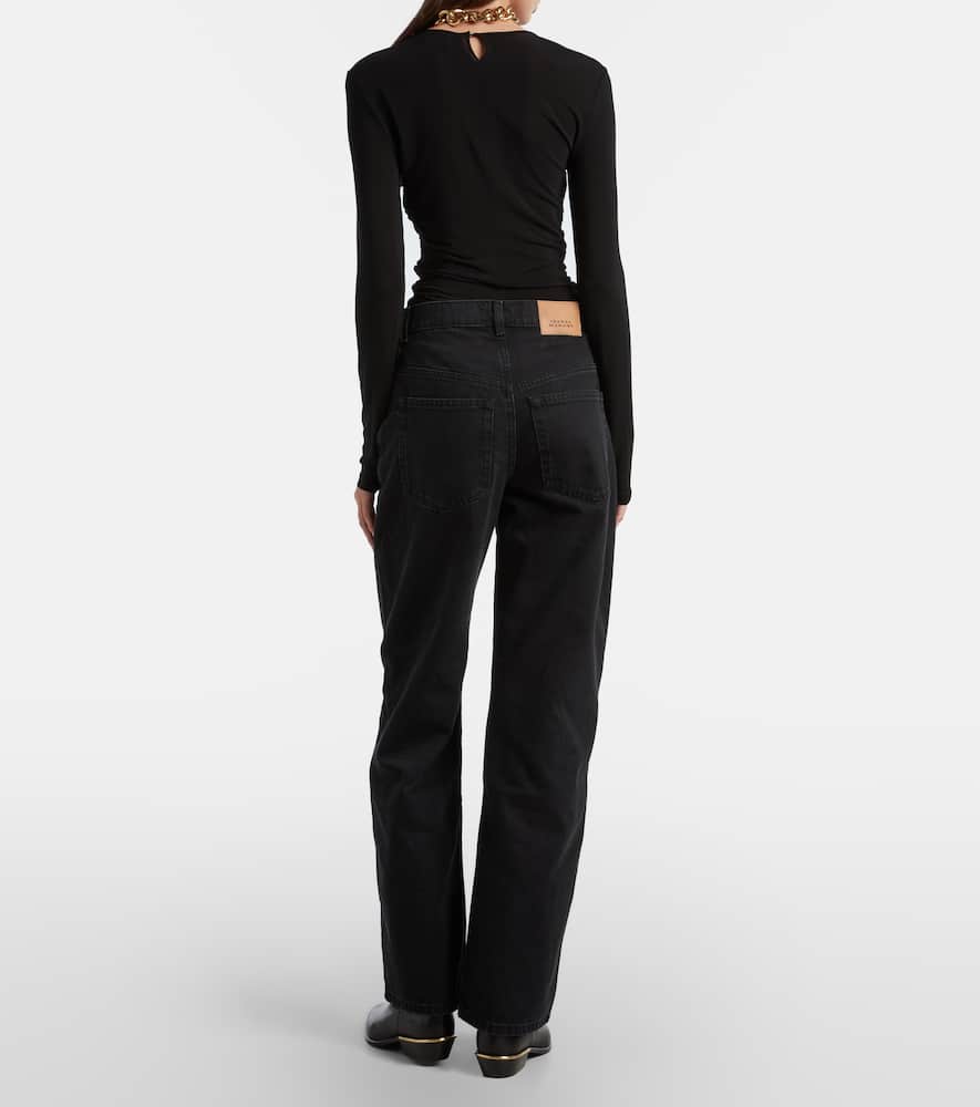 Isabel Marant Distressed Denim Trousers With Wide-leg Design In Black