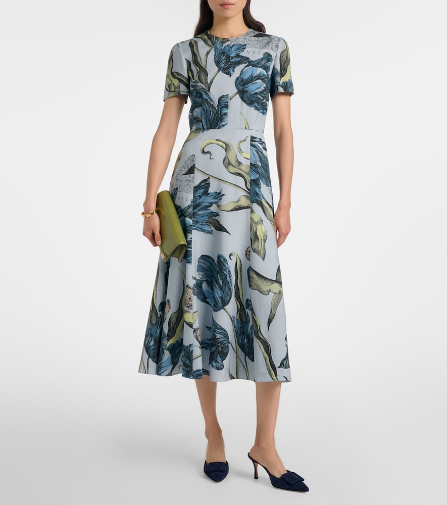 Erdem Floral Midi Dress In Blue